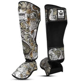 Espinilleras muay thai Buddha dragon blancas