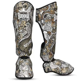 Espinilleras muay thai Buddha dragon blancas
