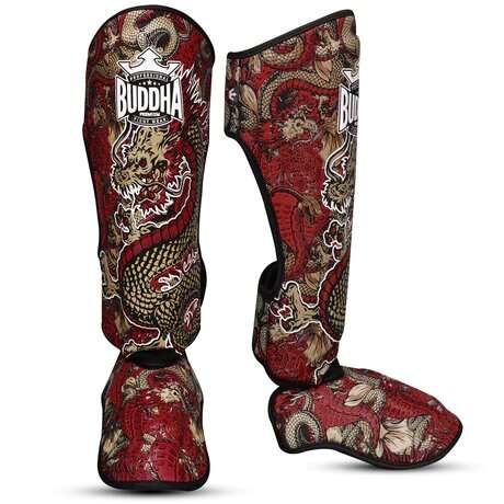 Espinilleras Buddha kick boxing Dragon rojas