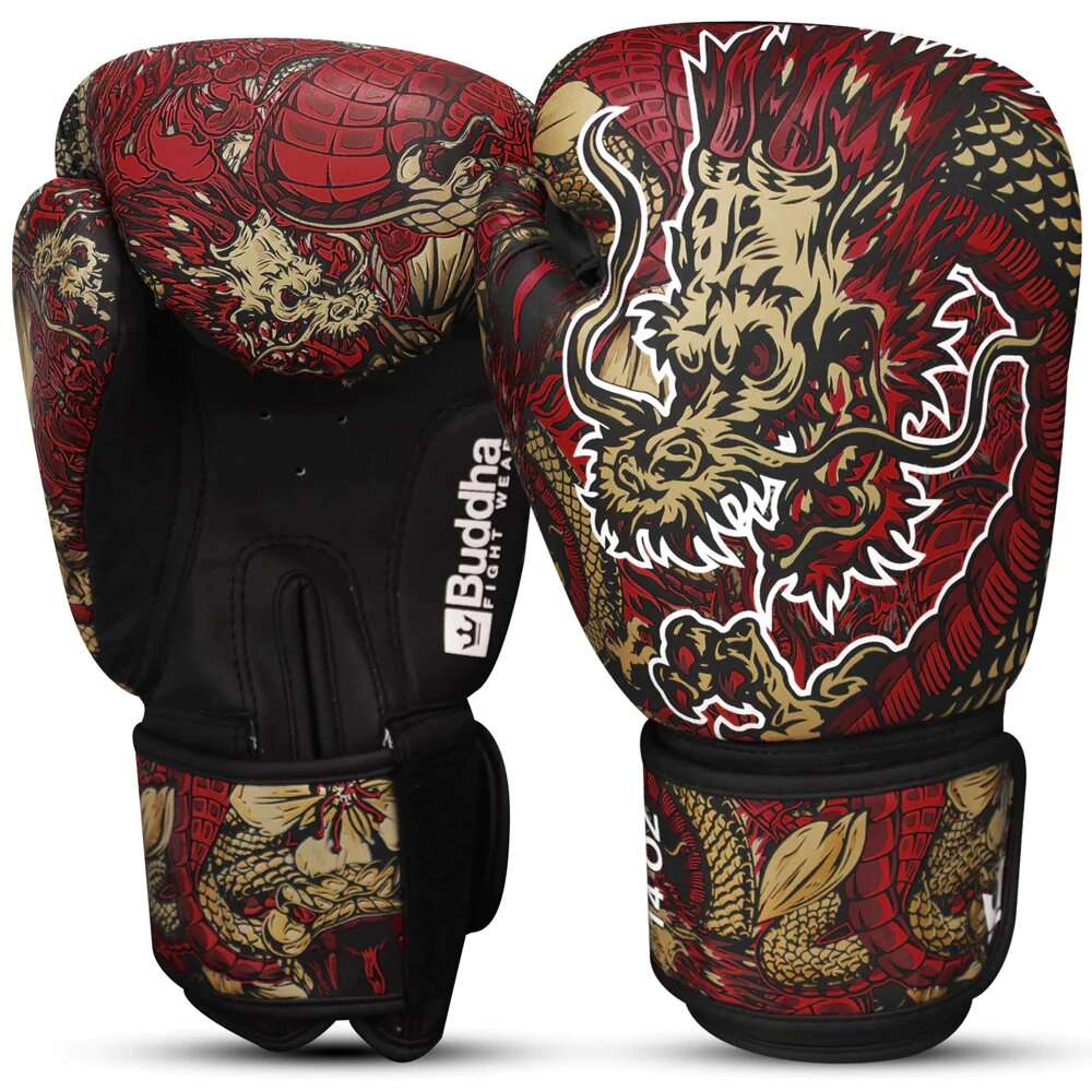 Guantes kick boxing Buddha fantasy dragon rojos