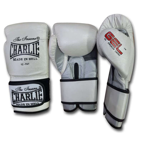 Guantes Charlie de boxeo blanco metalic