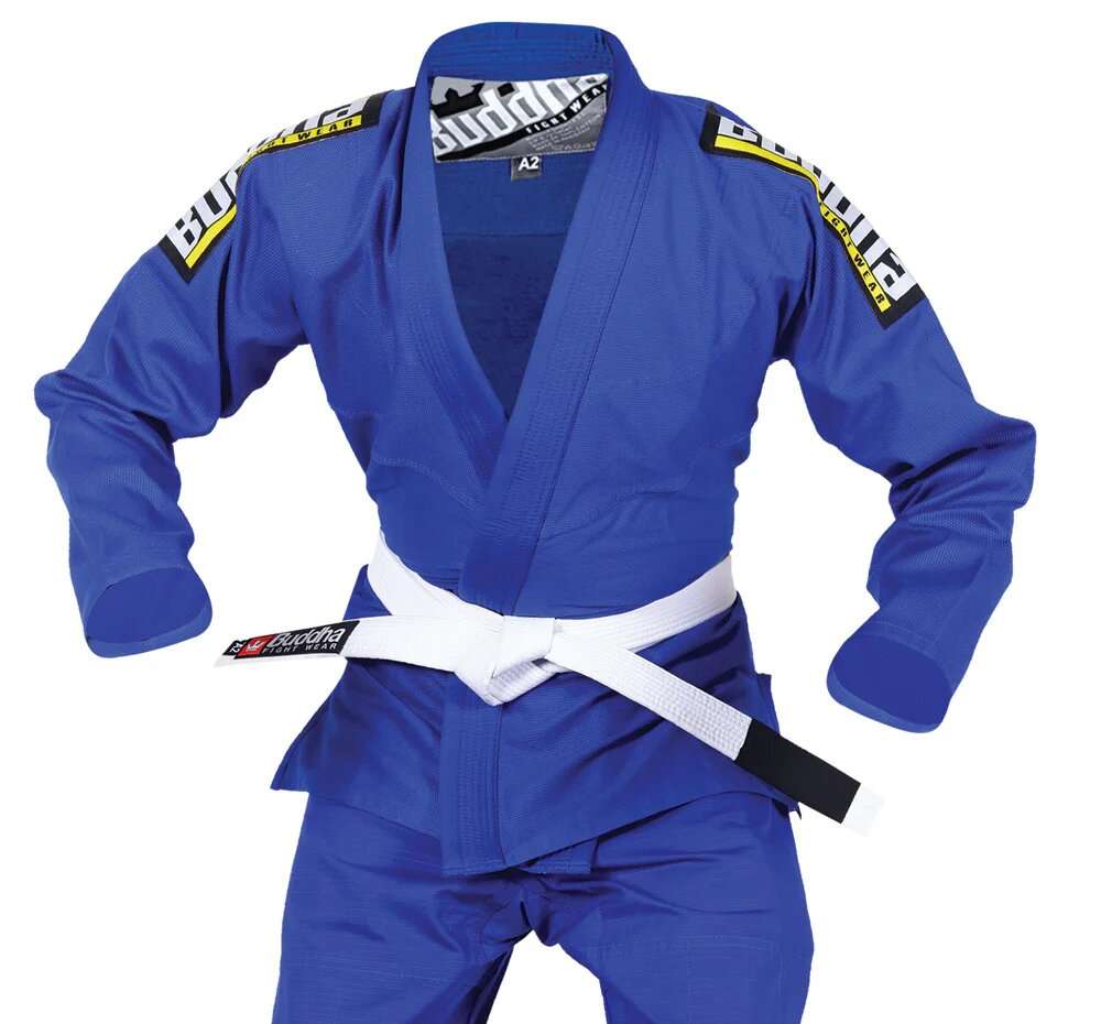 Kimono BJJ infinity Buddha azul royal + cinturón blanco