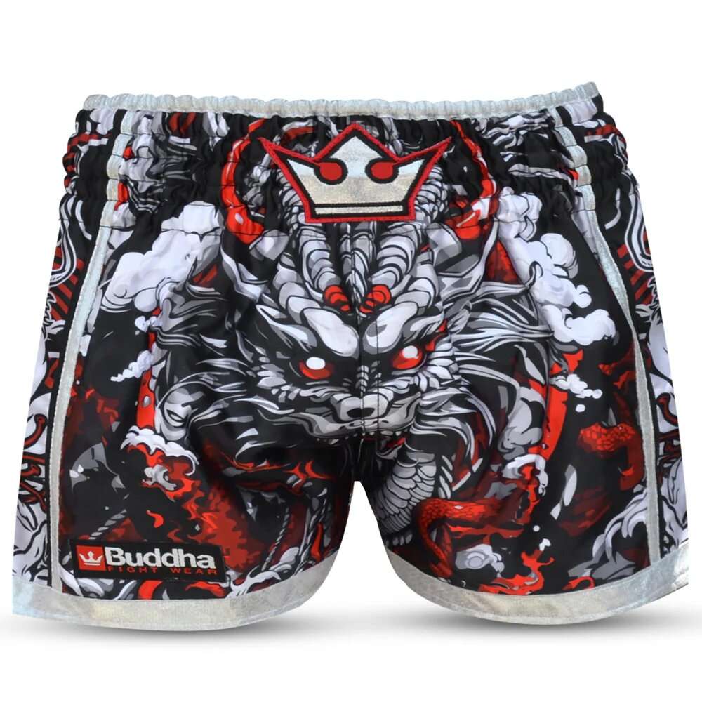 Short muay thai Buddha dragón rojo
