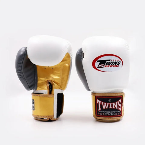 Guantes de boxeo Twins BGVL 4 blanco gris oro
