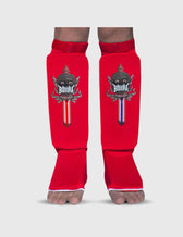Espinilleras muay thai Buddha tubulares rojas