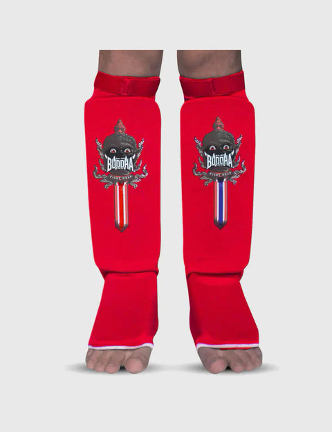 Espinilleras muay thai Buddha tubulares rojas
