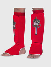 Espinilleras muay thai Buddha tubulares rojas