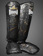 Espinilleras Muay Thai Buddha Fantasy Dragon negras
