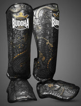 Espinilleras Muay Thai Buddha Fantasy Dragon negras