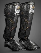 Espinilleras Muay Thai Buddha Fantasy Dragon negras