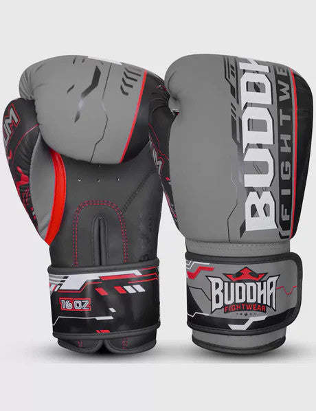 Guantes de muay thai Buddha millenium gris rojo