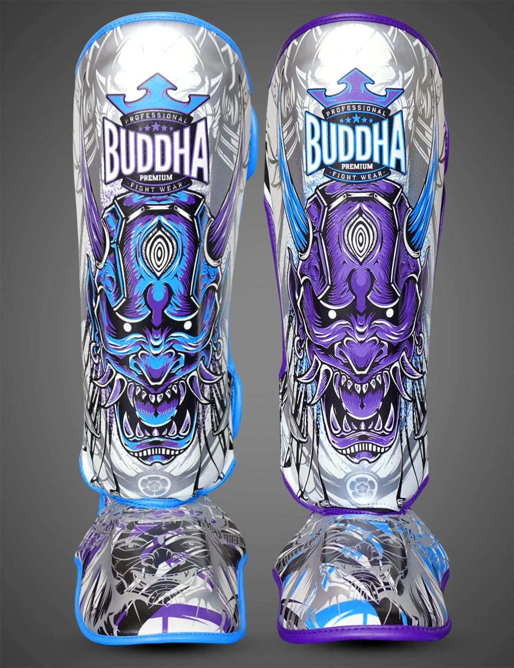 Espinilleras Muay Thai Buddha Luzbel Blancas