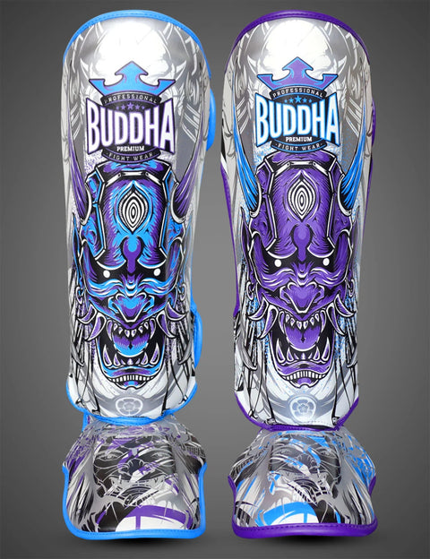 Espinilleras Muay Thai Buddha Luzbel Blancas