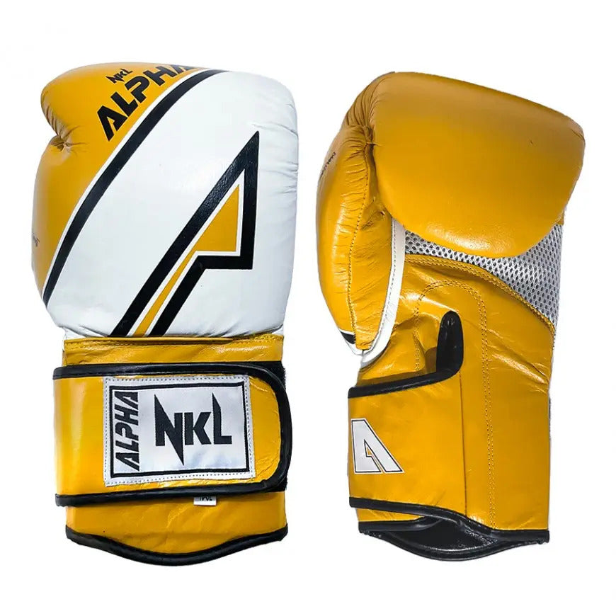 Guantes de muay thai NKL alpha amarillo blanco