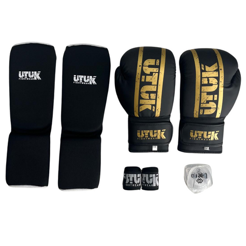 Pack Muay thai Utuk infantil training negro oro